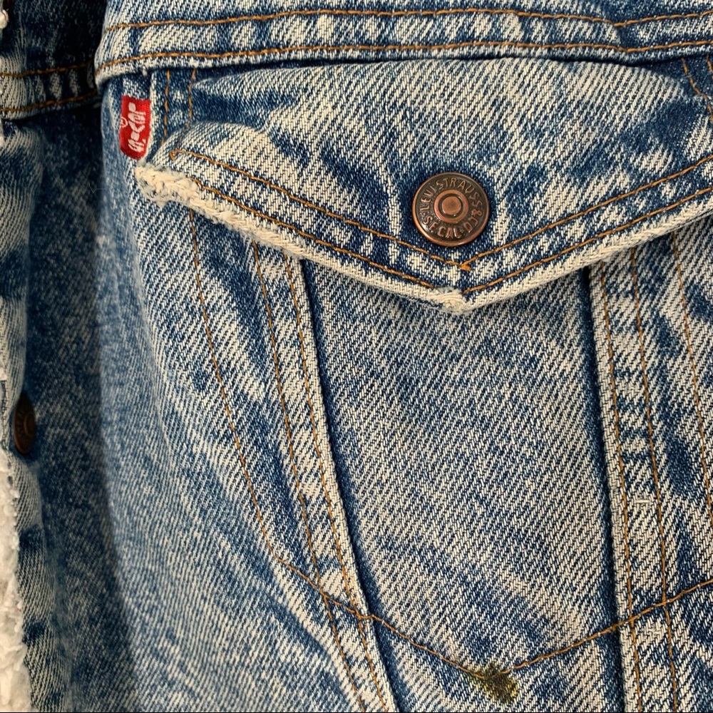 Levi’s Vintage 80’s Denim Distressed Jacket Sherpa Piled Size L - Picture 12 of 12